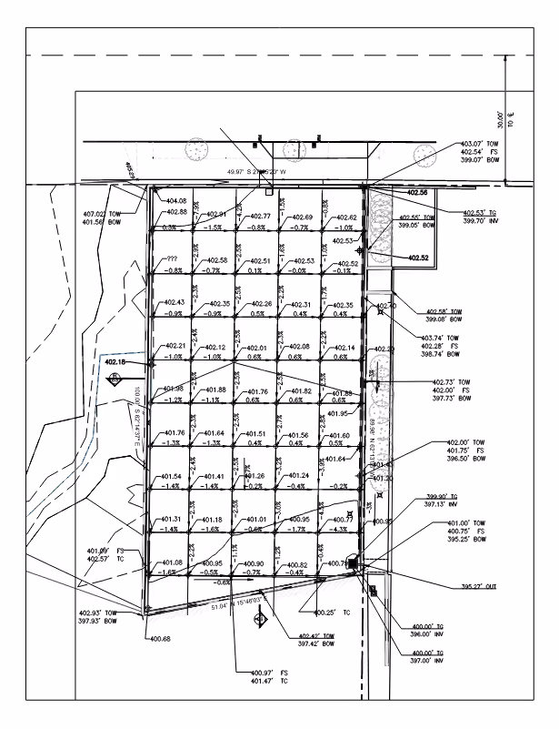 Precise grading plan with spot elevations