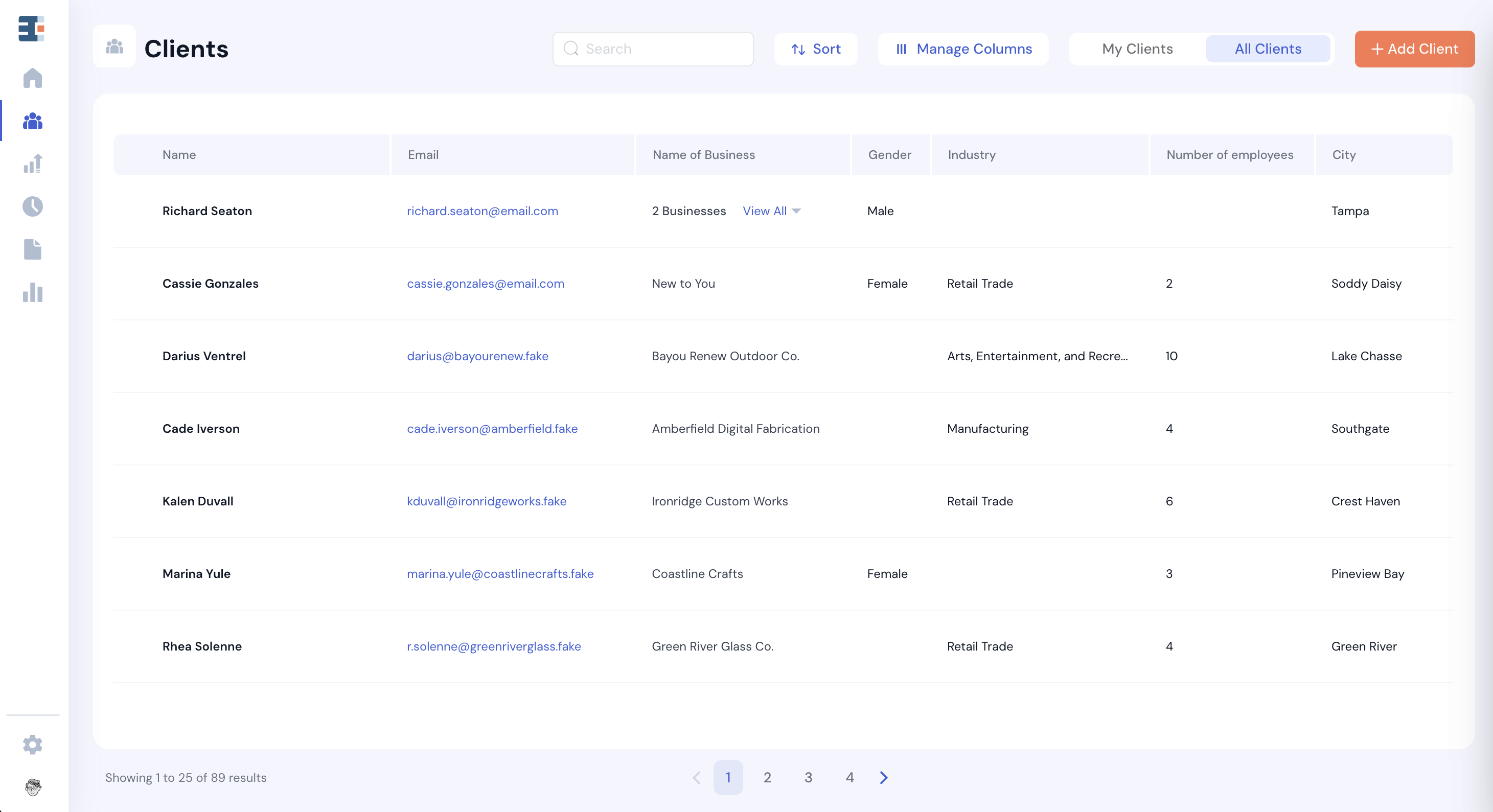 A screengrab of the Clients page from an example Catalyzer hub