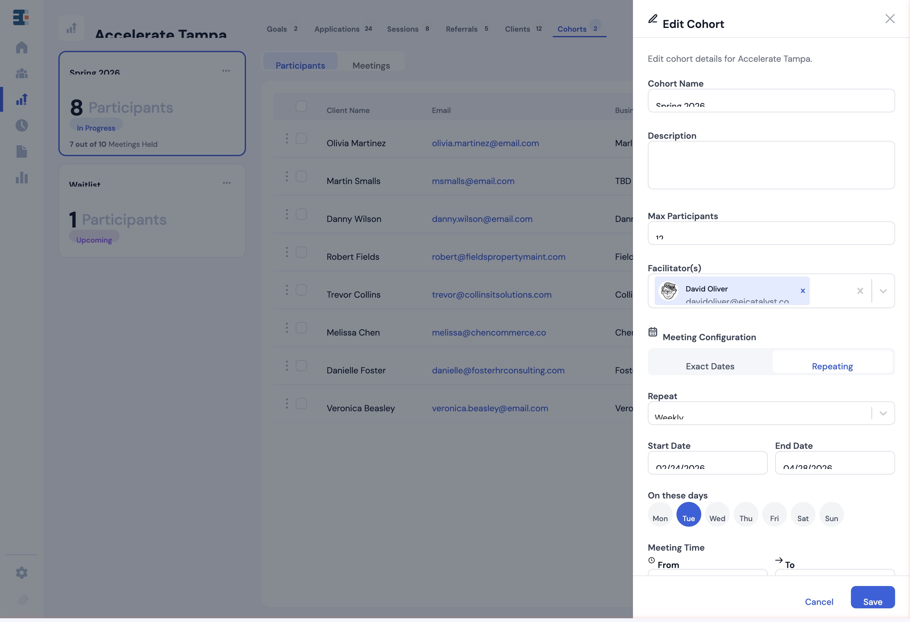Event calendar with card, list, and calendar views