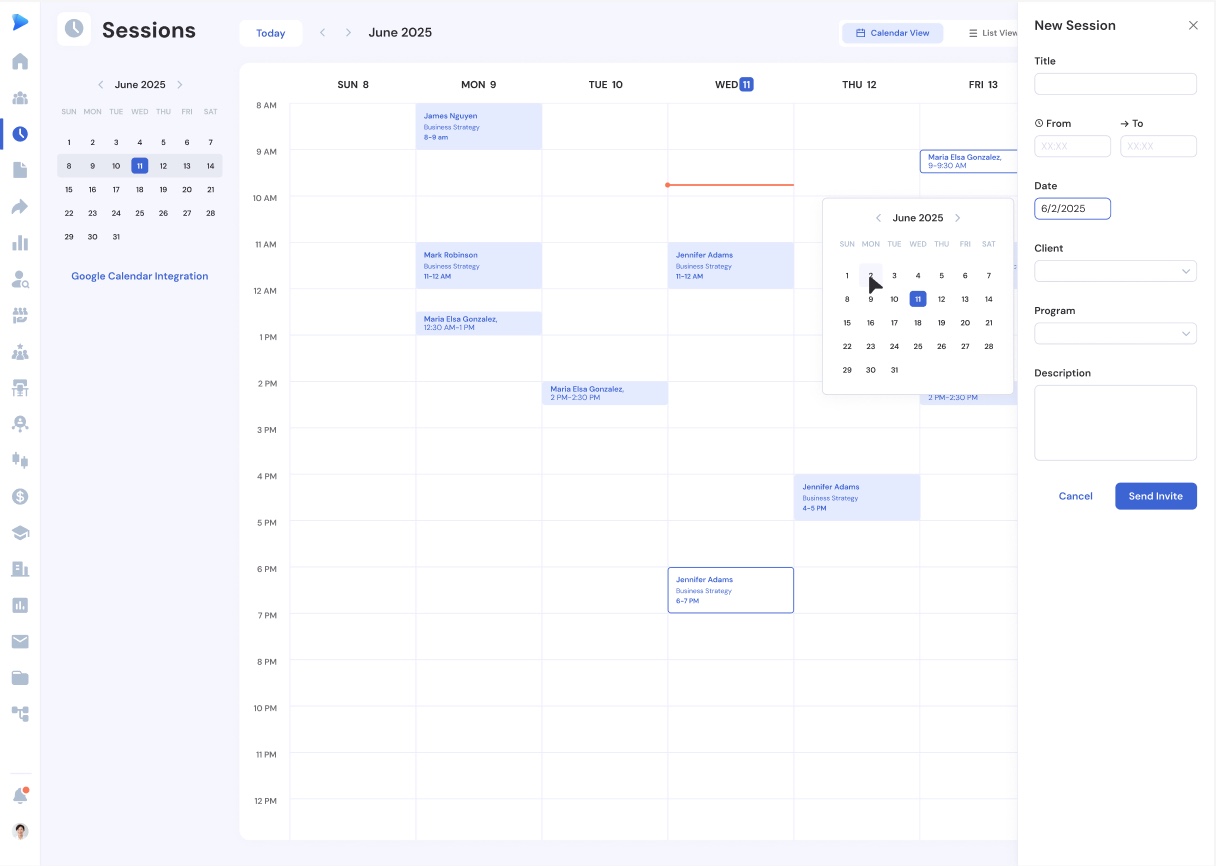 Event calendar with card, list, and calendar views