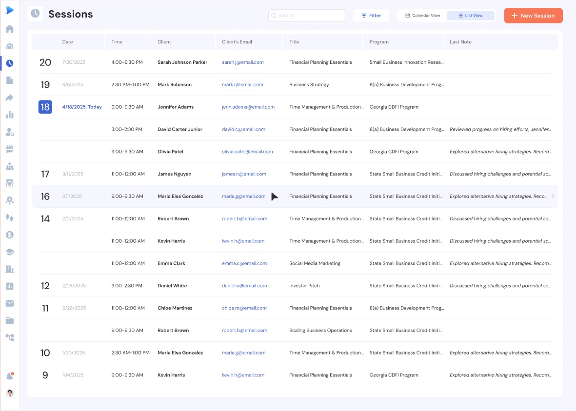 Event calendar with card, list, and calendar views