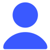 Minimalist blue user avatar icon with a circular head and shoulders on a gray square background.