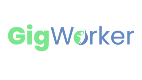 "GigWorker Solutions" logo with green and blue text and a stylized human figure in "o".