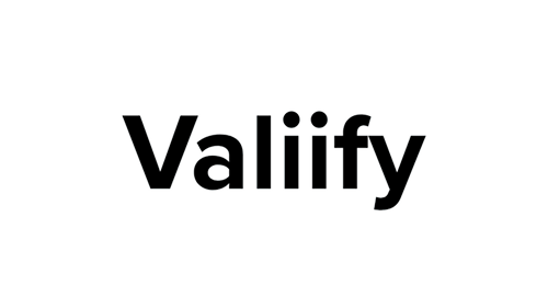 Minimalist Valiify logo with bold black text and distinctive double dotted lowercase "i" letters.