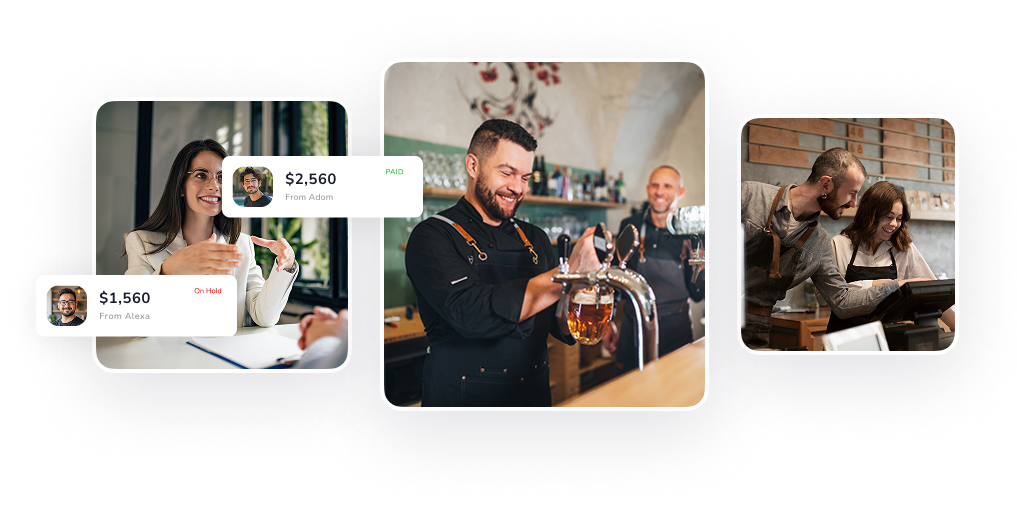 Modern workspace with large windows, natural light, greenery, and a man working happily.