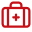 Red medical briefcase icon with a white medical cross in the center.