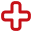 Red medical cross symbol with rounded ends.