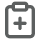 Red clipboard icon with a white plus sign in the center.