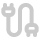 White icon of an electrical cable with plug and socket on a transparent background.