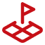 Red location pin with a small flag on top.