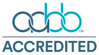 AQB Accredited logo with stylized lettering and a trademark symbol.