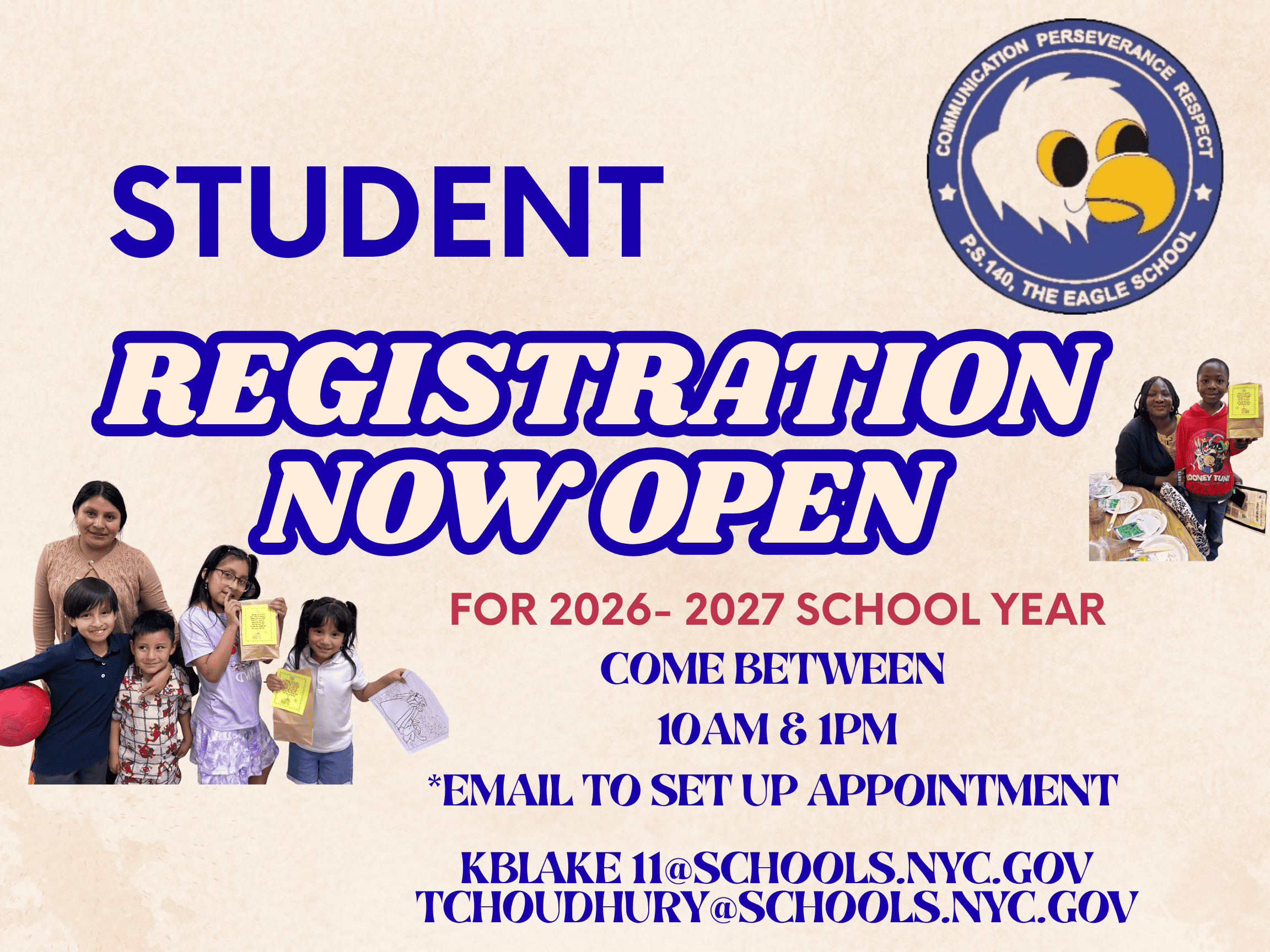 PS 140 student registration open for 2026 to 2027 school year
