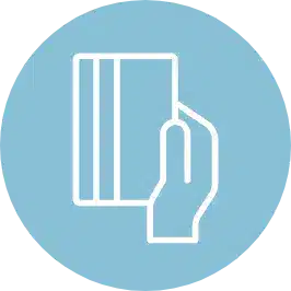 Hand holding a card icon.