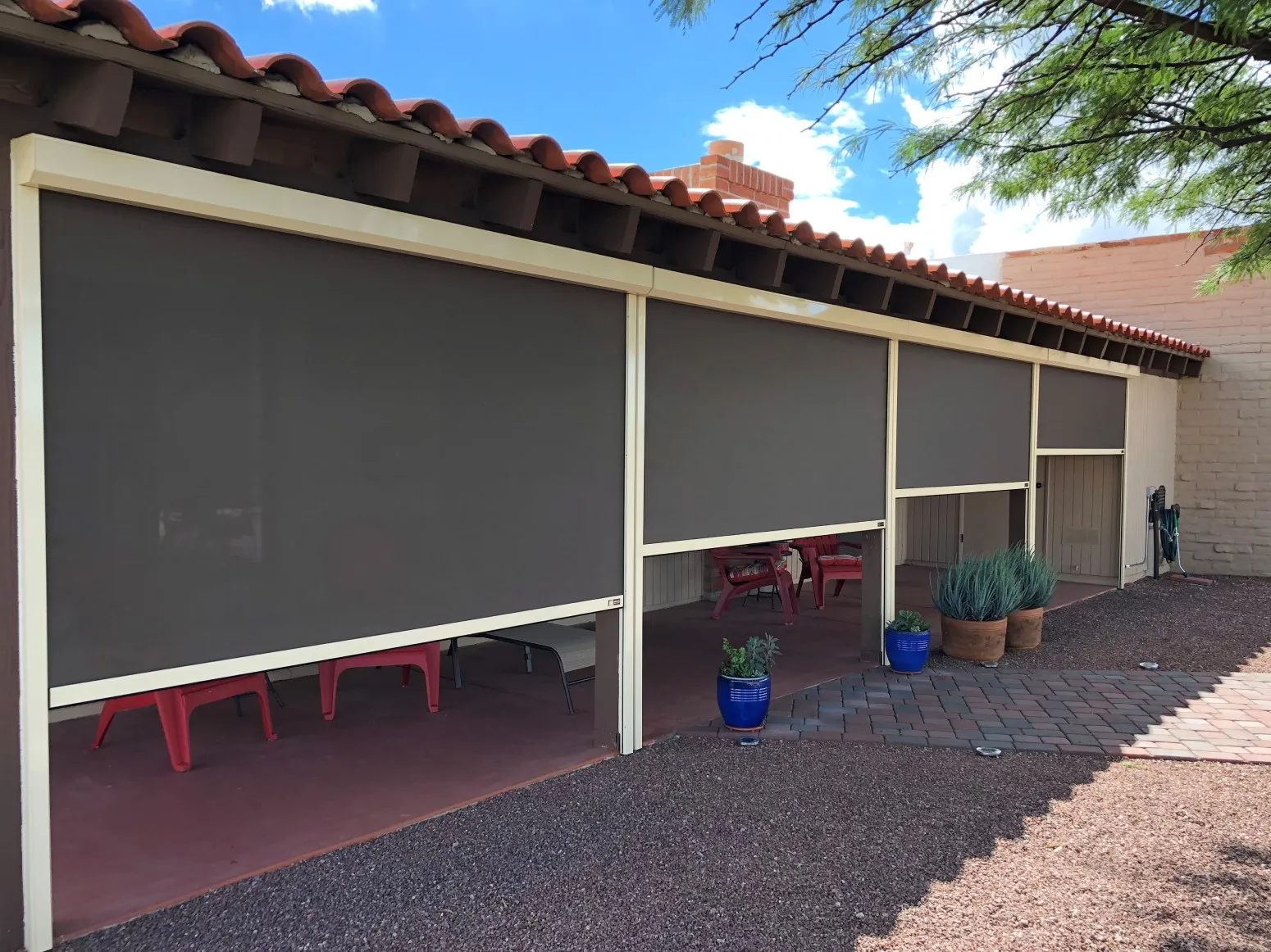 Solar screens partially deployed 