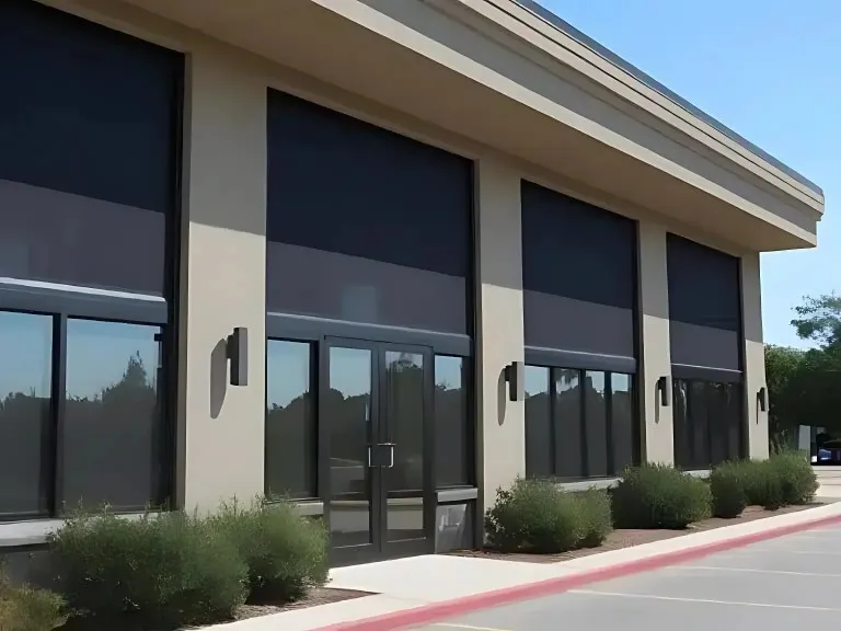 Large office building with black exterior screens