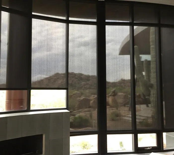 Interior screen with desert view through large windows
