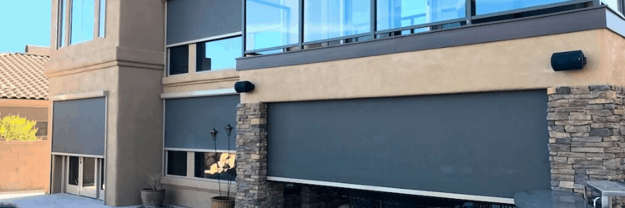 Modern house with exterior solar screens, Tucson.