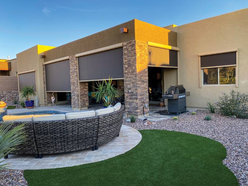 Patio with solar screens on Tucson home.