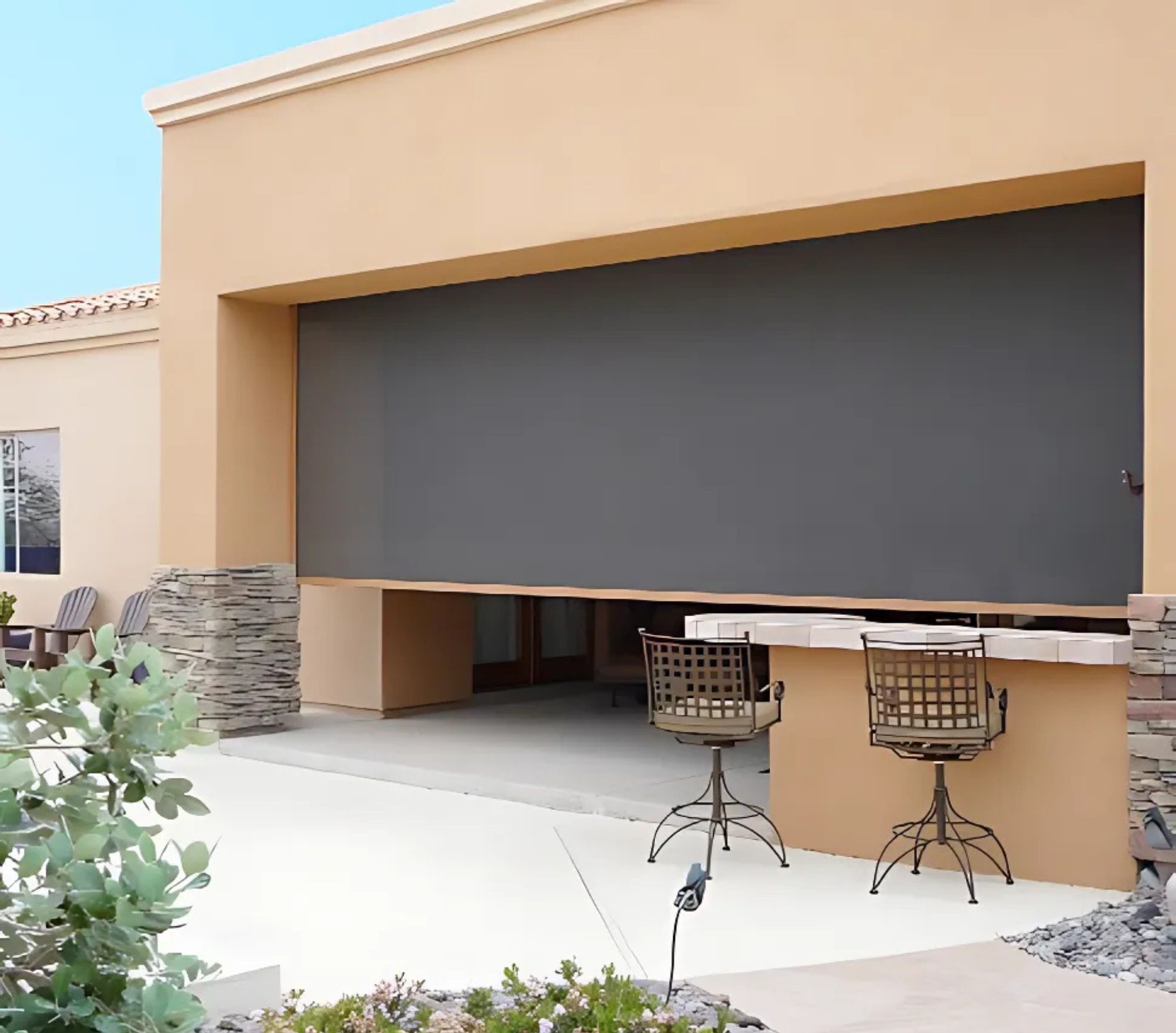 Outdoor patio with solar screen, Tucson, AZ.