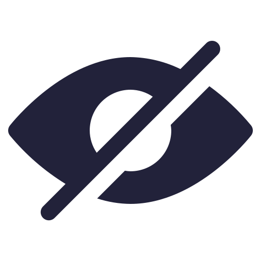 Icon of an eye with a diagonal slash through it representing hidden or invisible content.