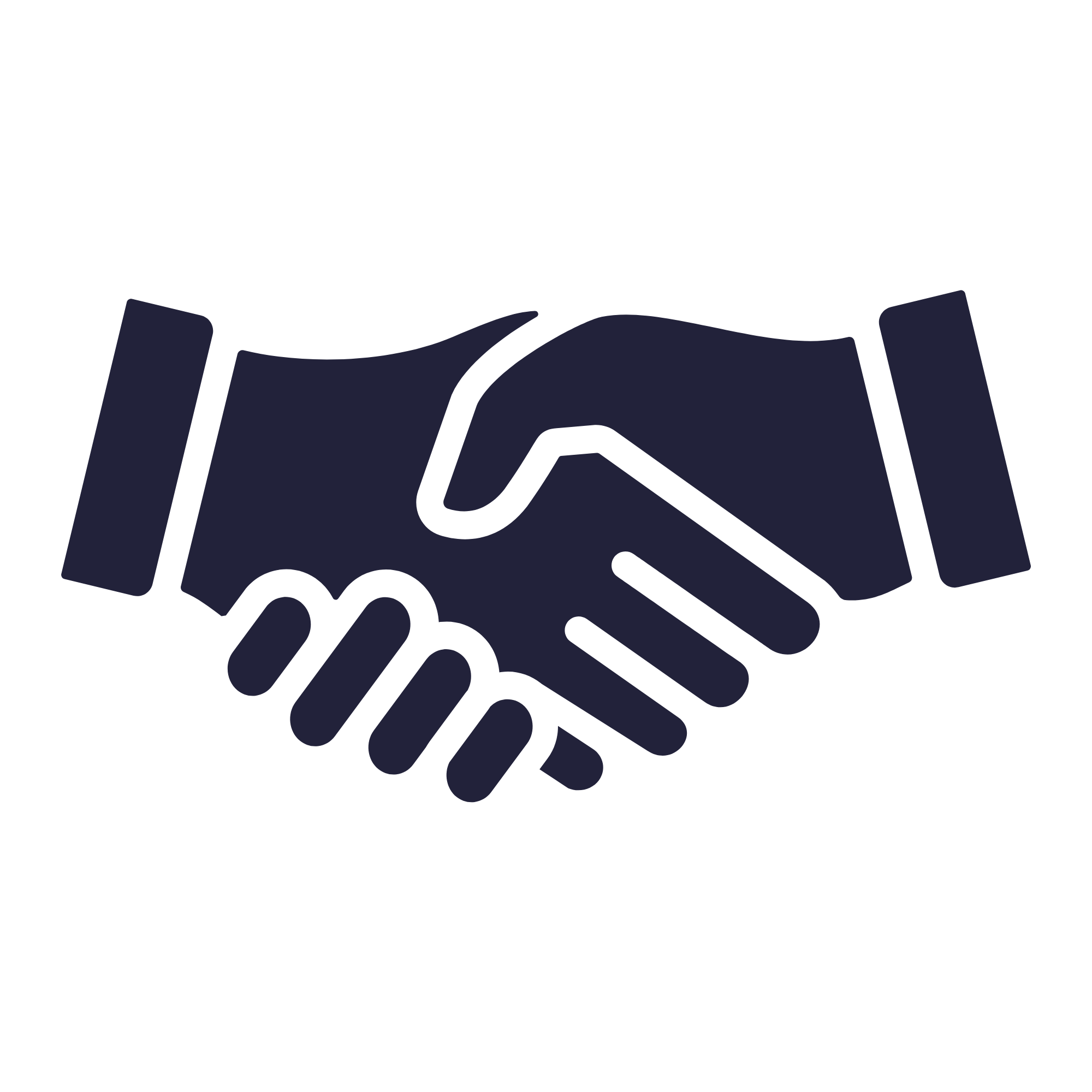 Icon of two dark hands shaking, representing a handshake or agreement.