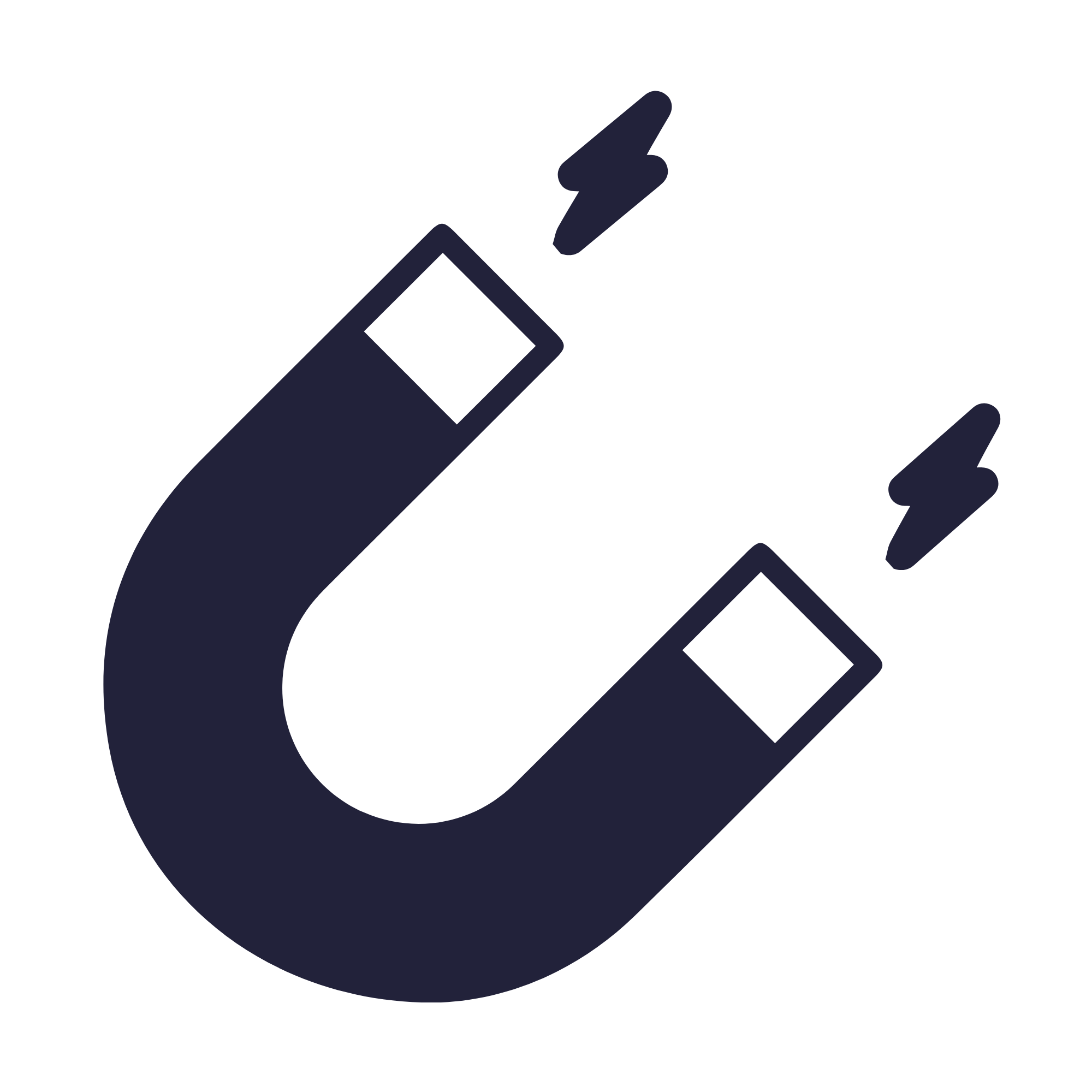 Black horseshoe magnet icon with a lightning bolt in the center and lines indicating magnetic force.
