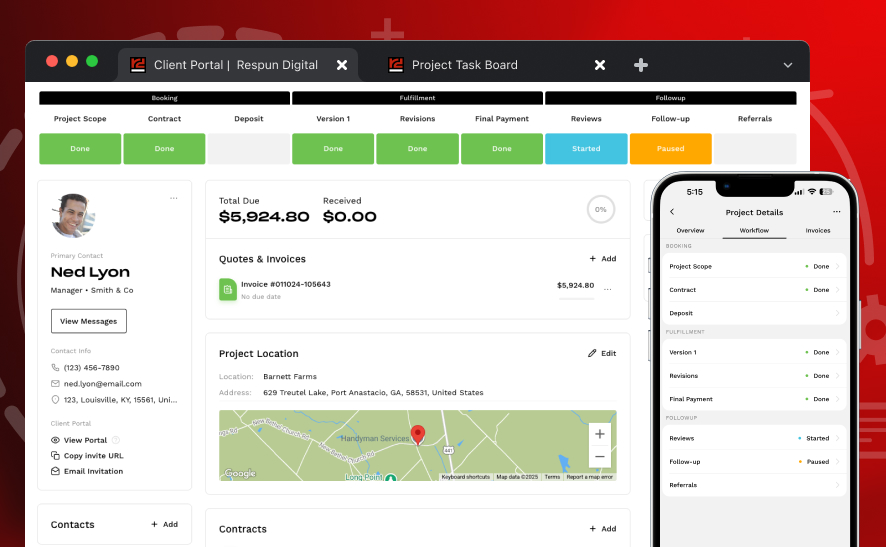 An image of a desktop screen and mobile phone with our client dashboard user interface from Bloom.io