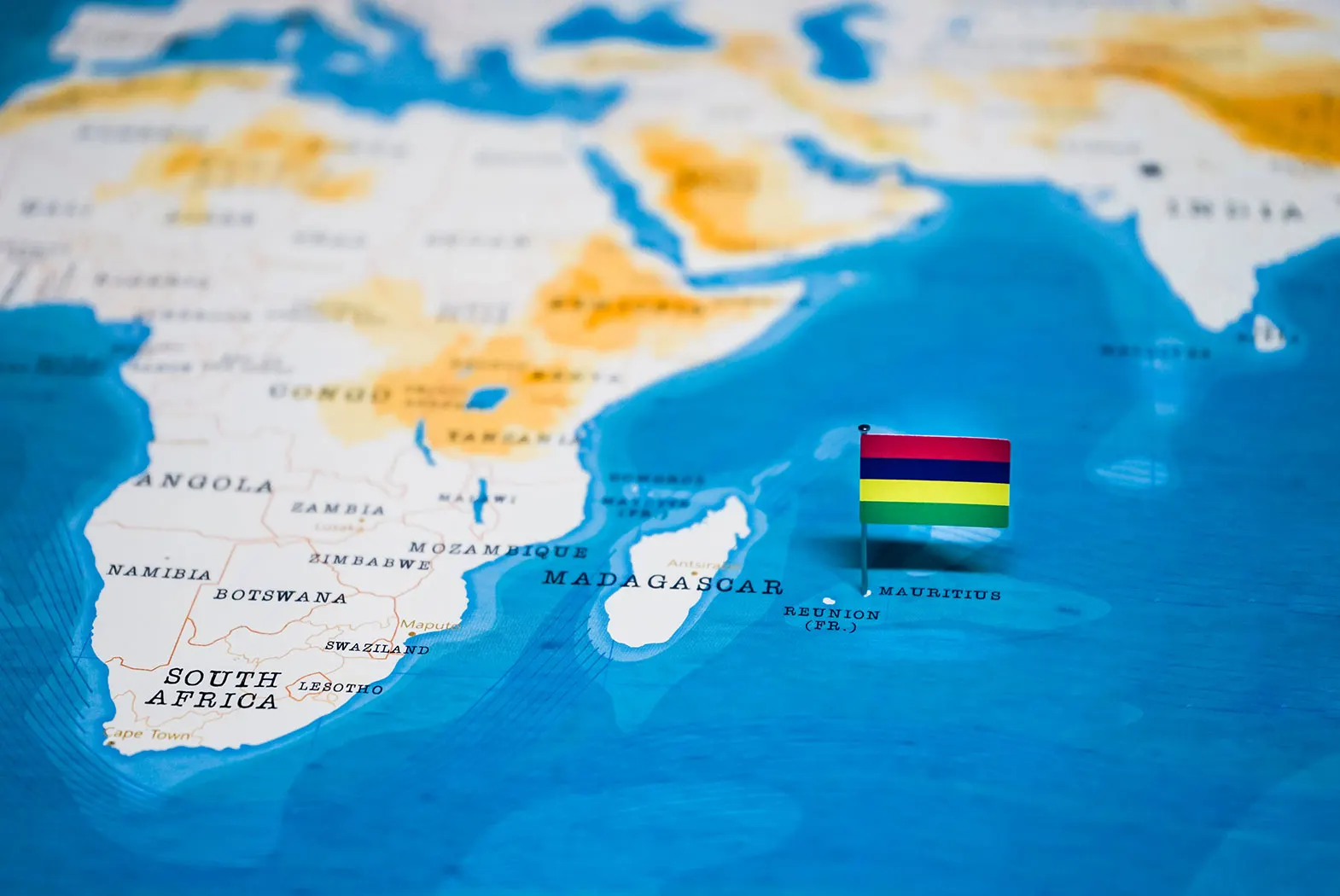 Map of southeastern Africa and Indian Ocean highlighting Mauritius—Island Lilly’s location at the heart of premium travel and wellness experiences