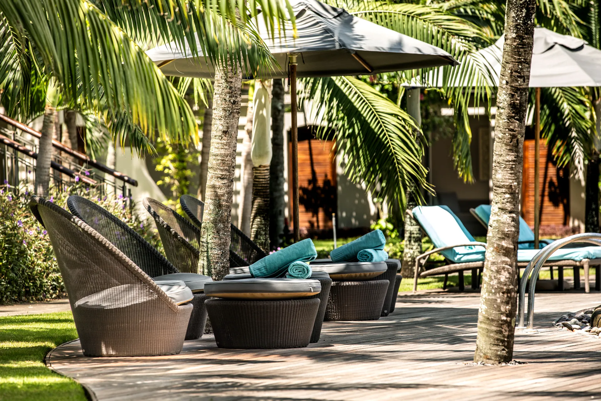 Resort restaurant sea facing at sunset mauritius