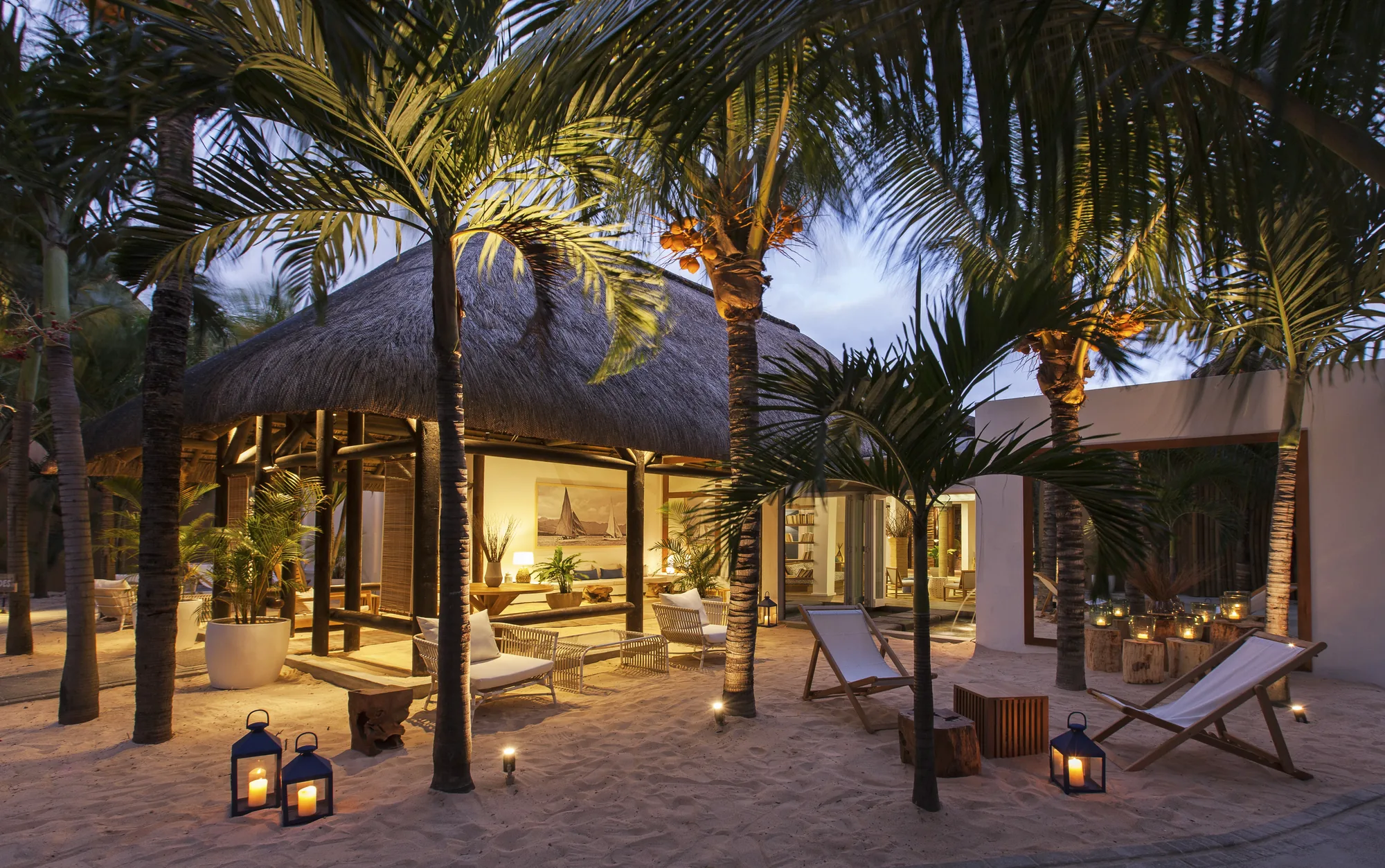 Sitting area of a garden view suite in a Mauritius hotel