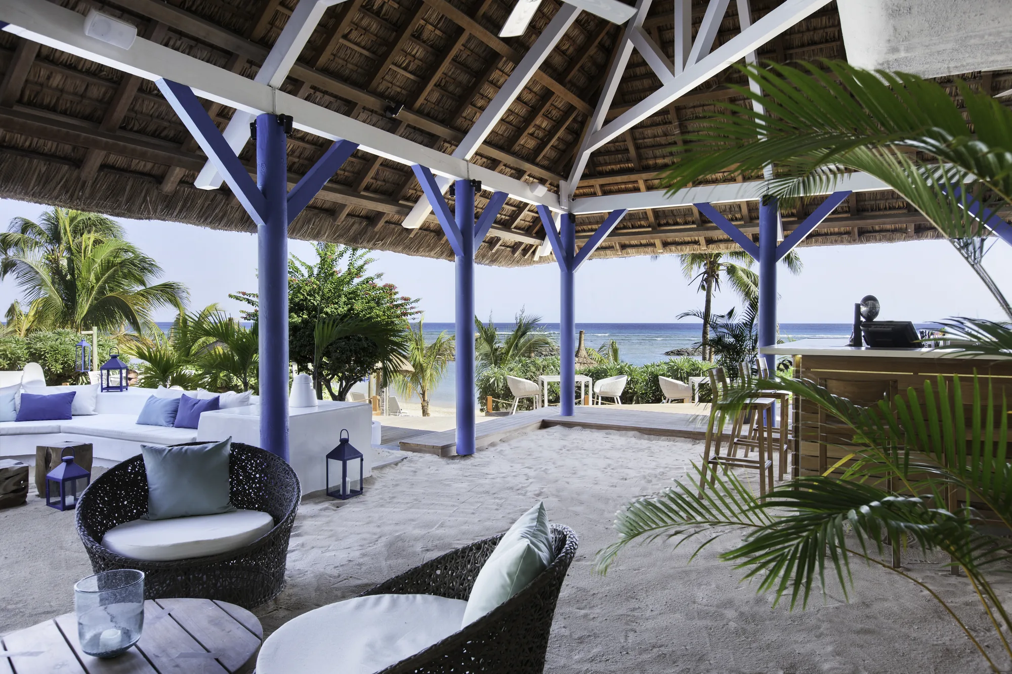 Resort restaurant sea facing at sunset mauritius