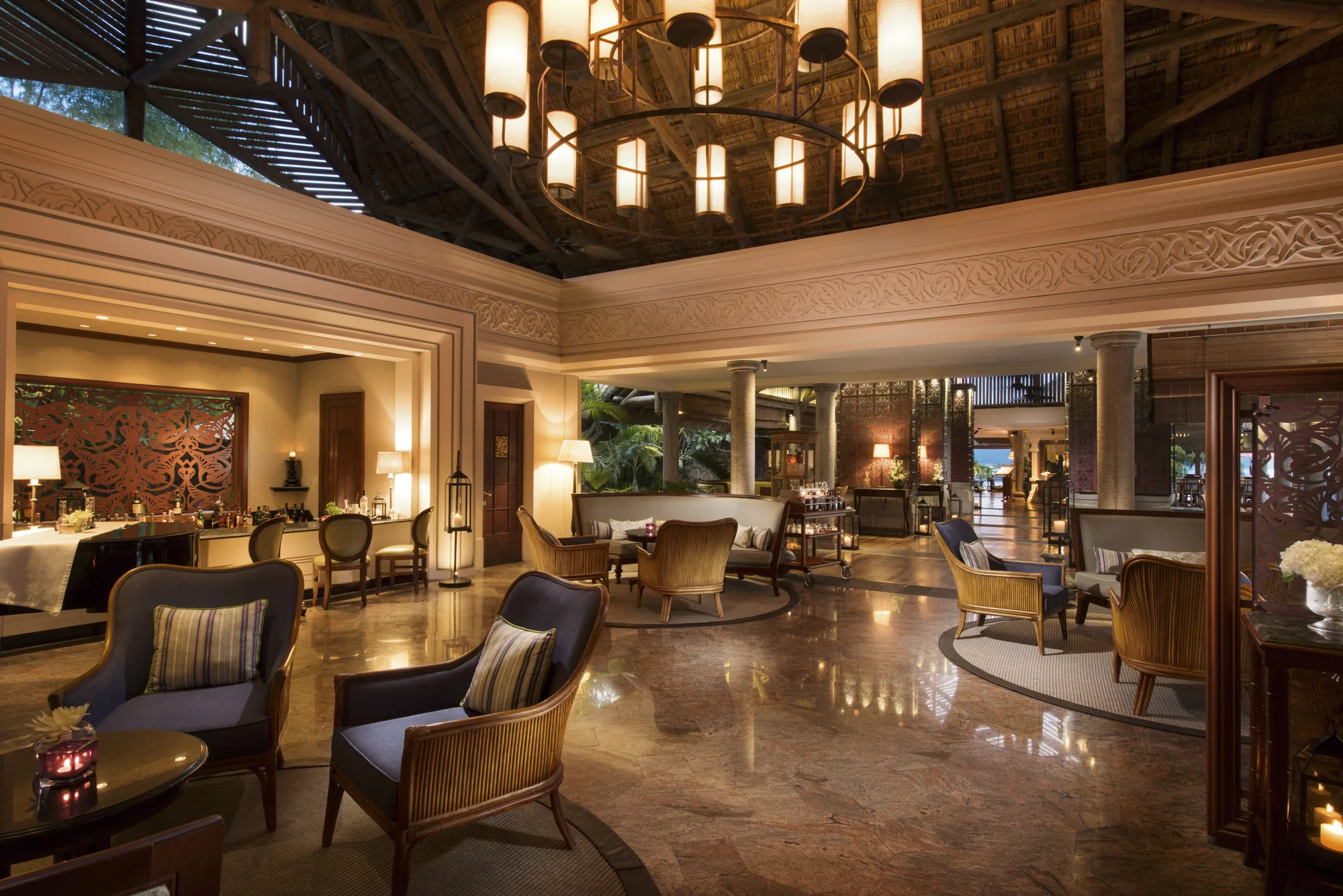 Sitting area of a garden view suite in a Mauritius hotel