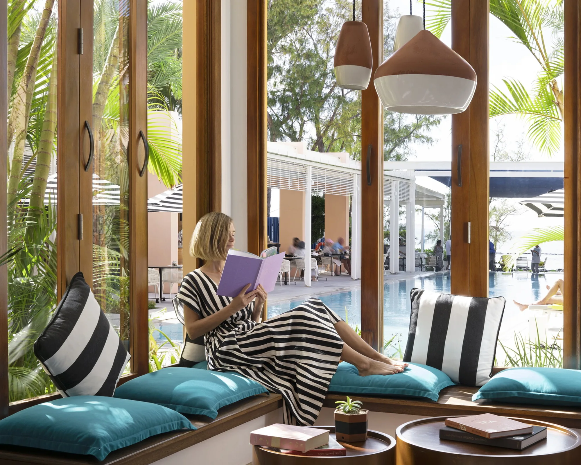 Sitting area of a garden view suite in a Mauritius hotel