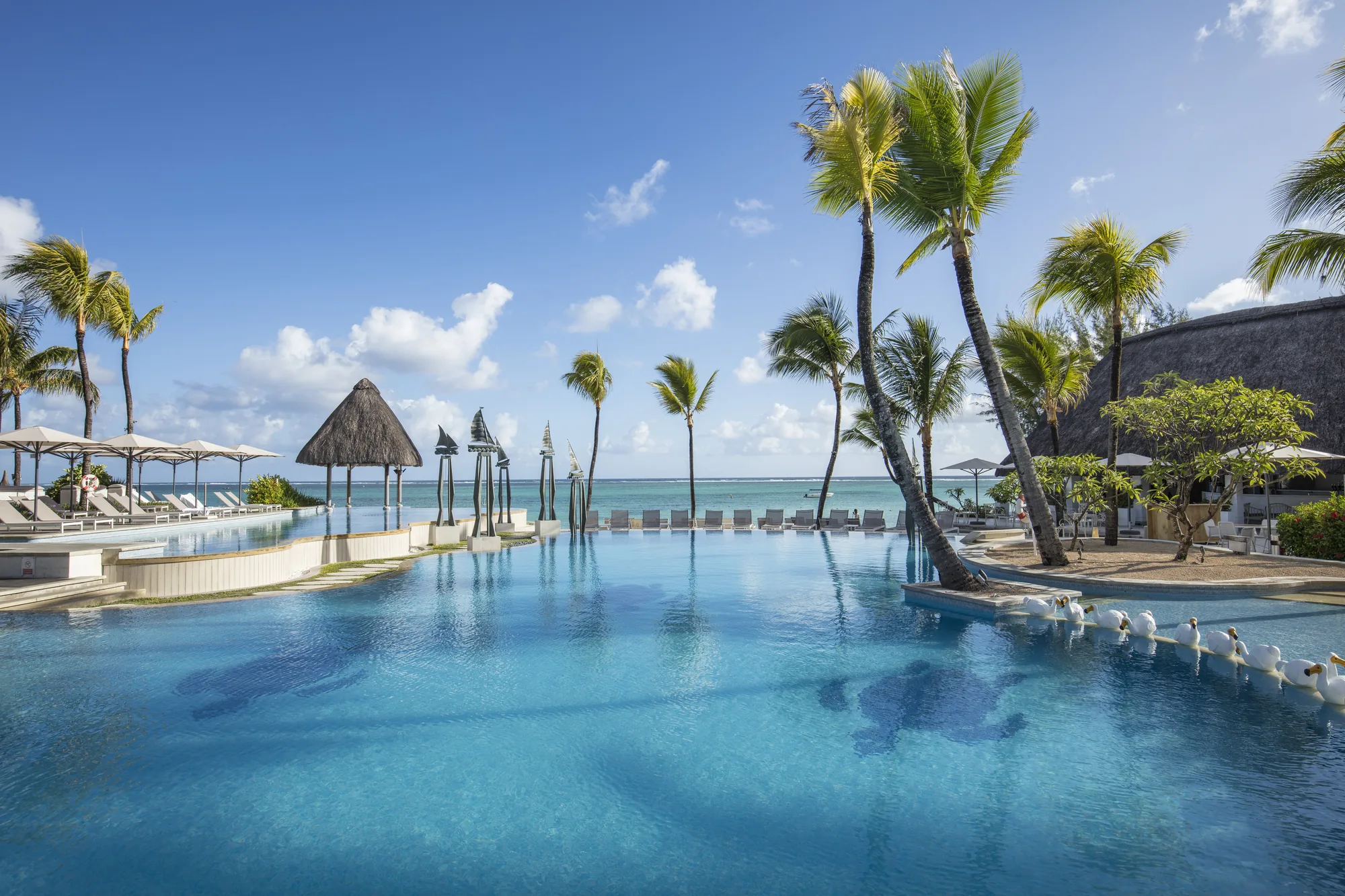 Resort restaurant sea facing at sunset mauritius