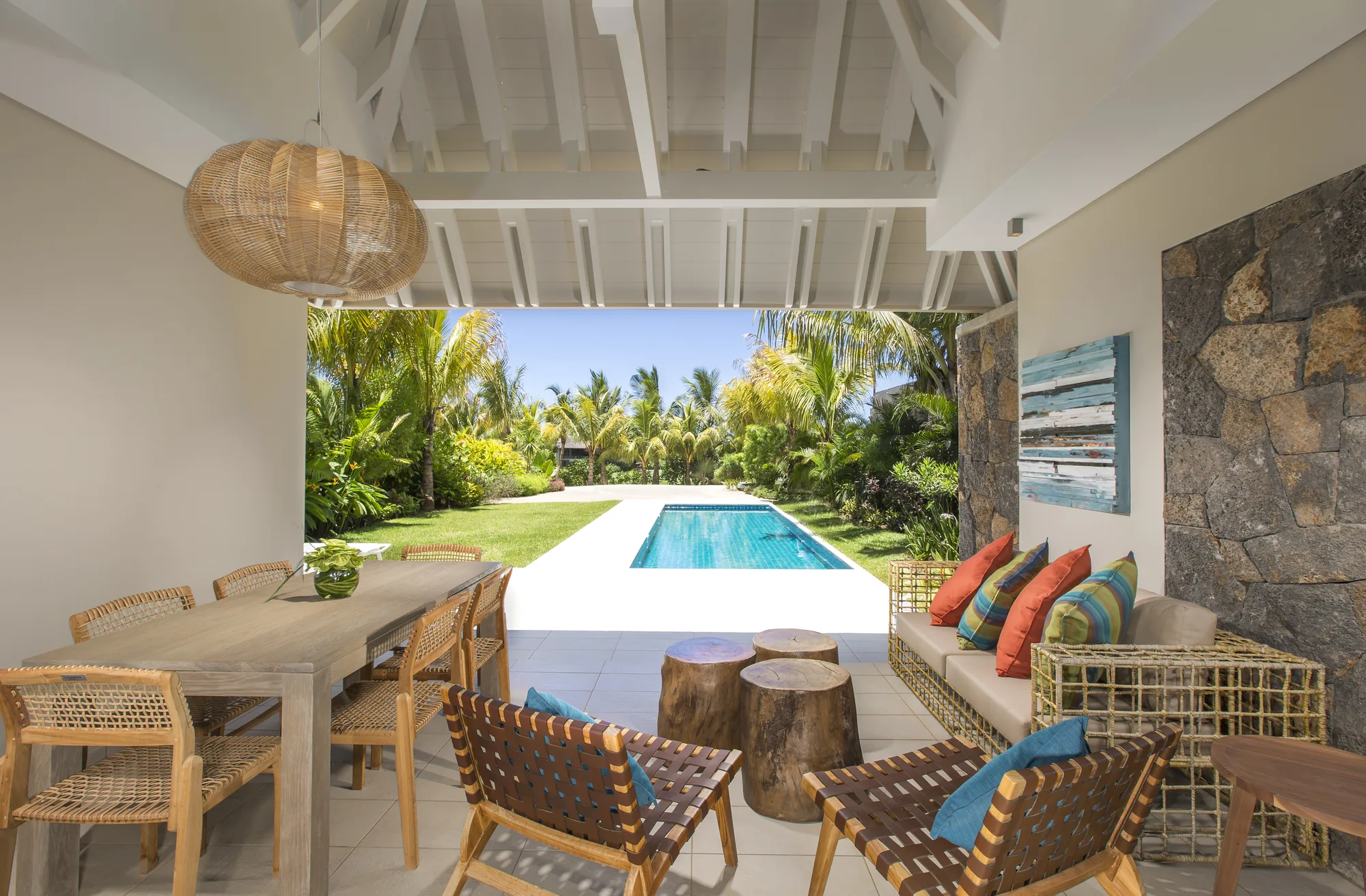 Resort restaurant sea facing at sunset mauritius