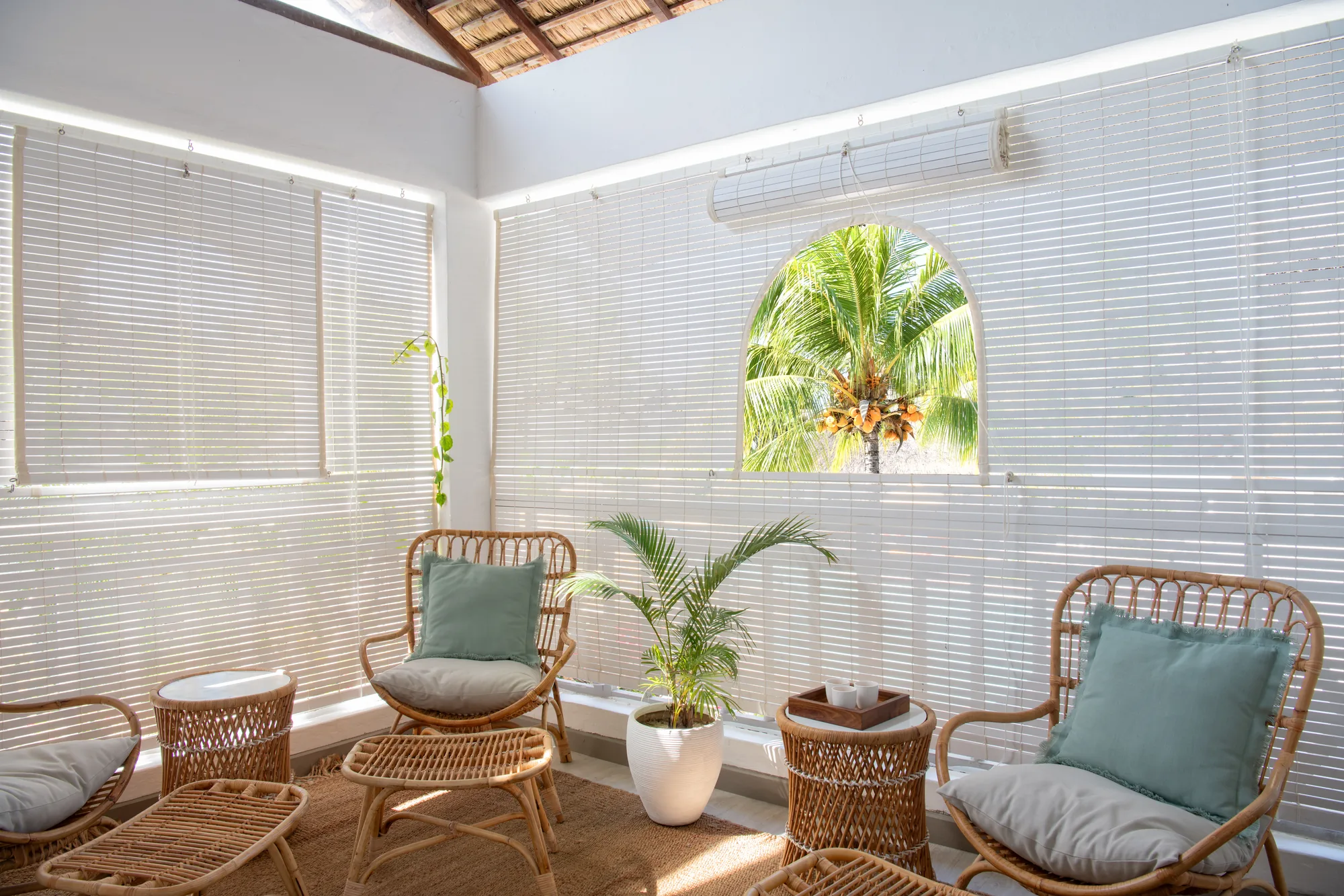 Sitting area of a garden view suite in a Mauritius hotel