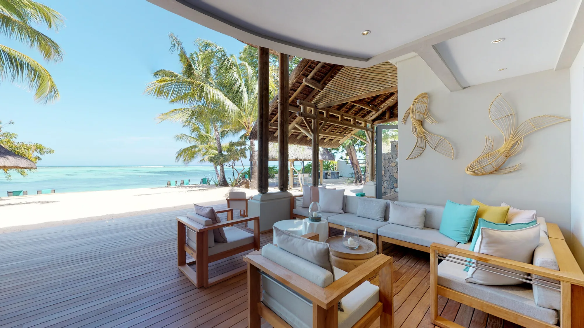 Resort restaurant sea facing at sunset mauritius