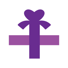 A stylized icon depicting a wrapped gift with a bow.