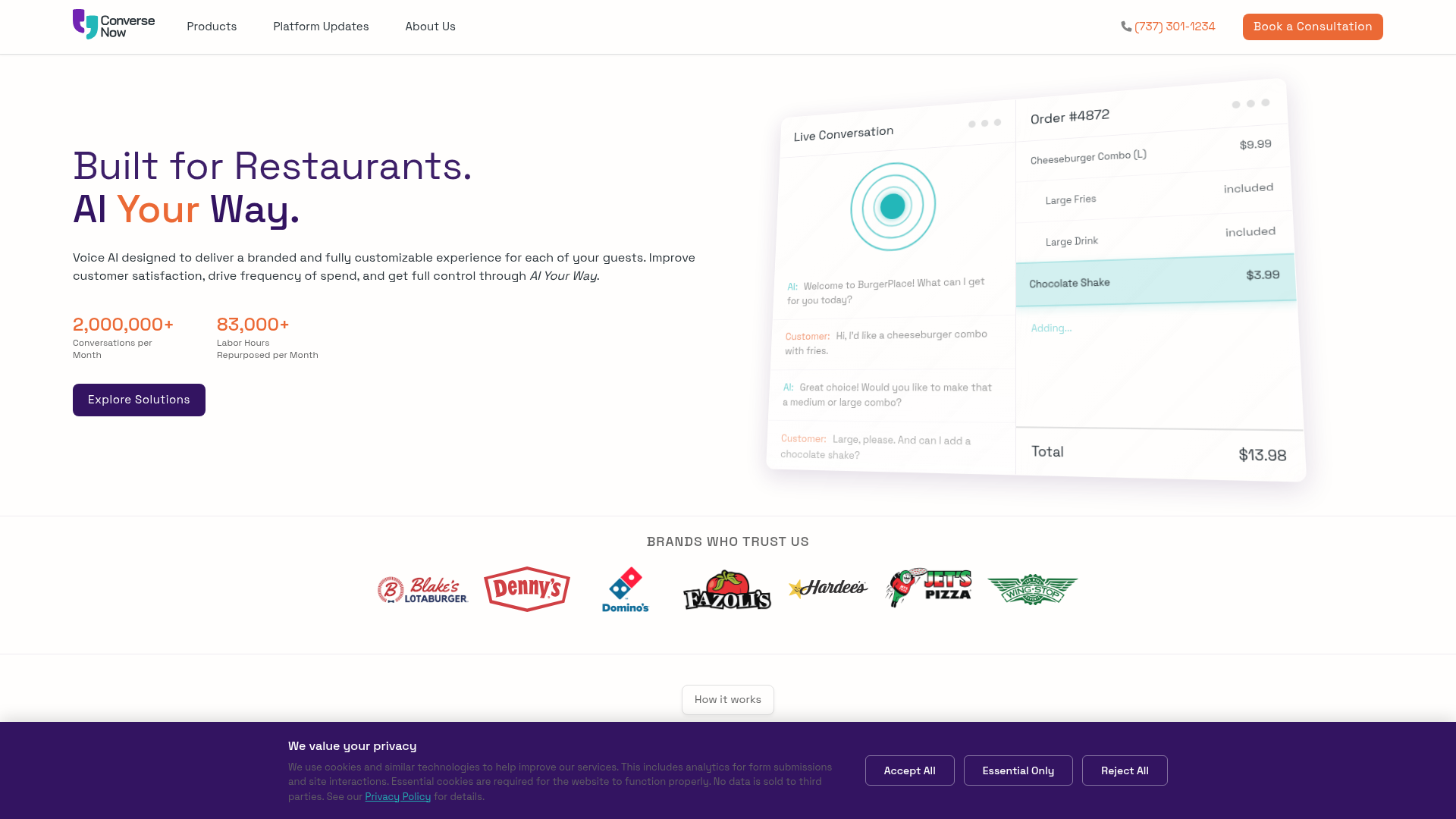 Screenshot of https://conversenow.ai
