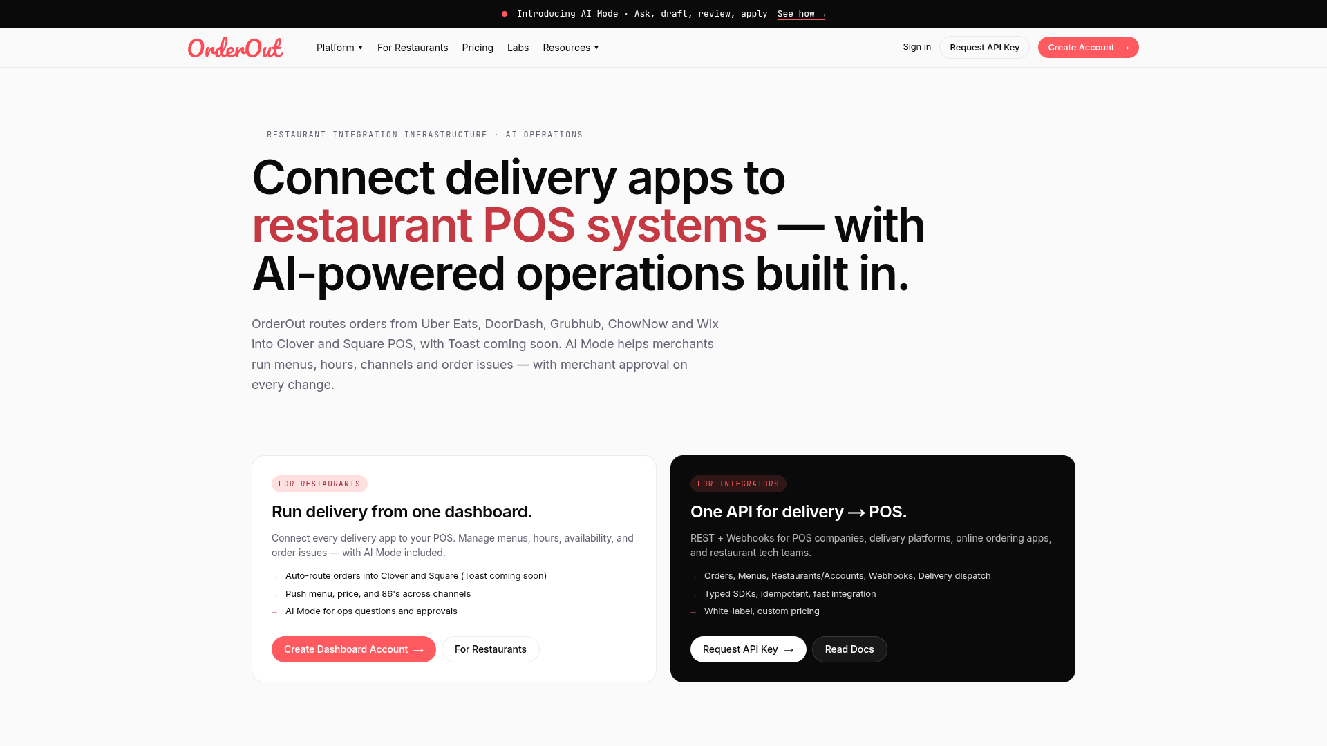 Screenshot of https://orderout.co