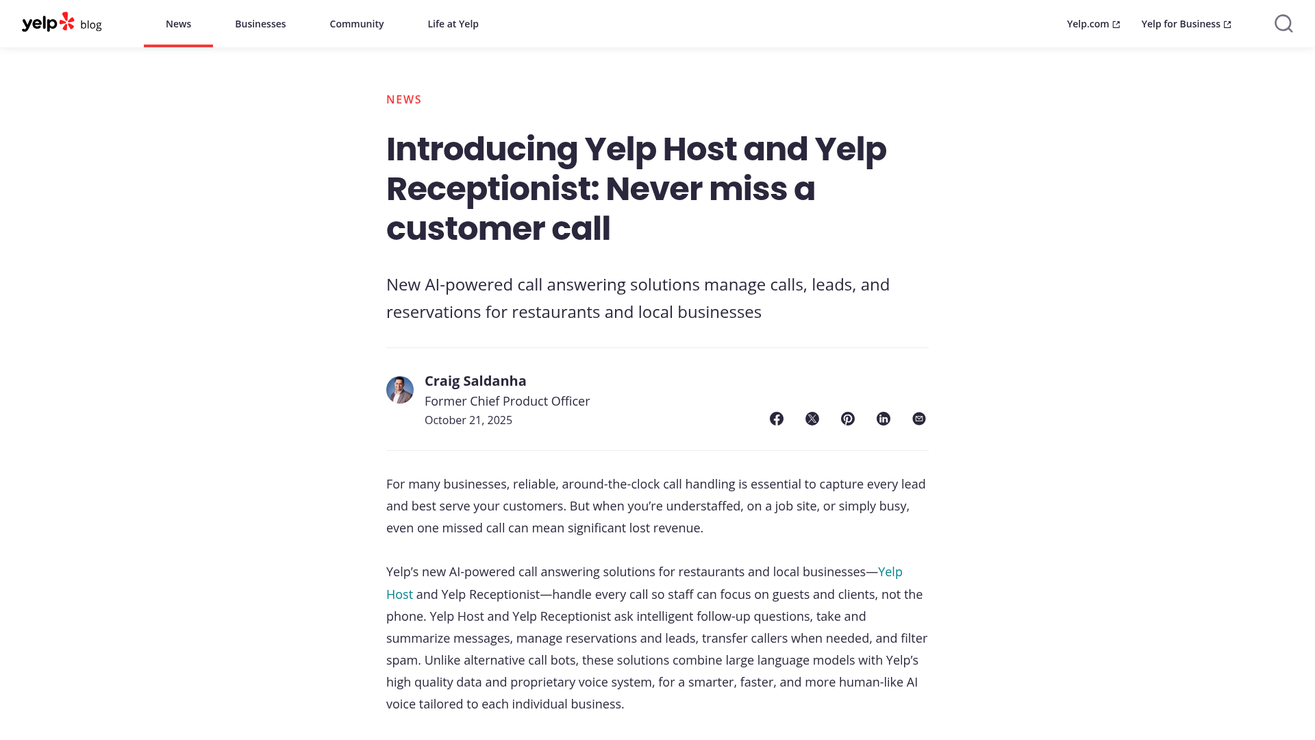Screenshot of https://blog.yelp.com/news/yelp-host-yelp-receptionist-launch/