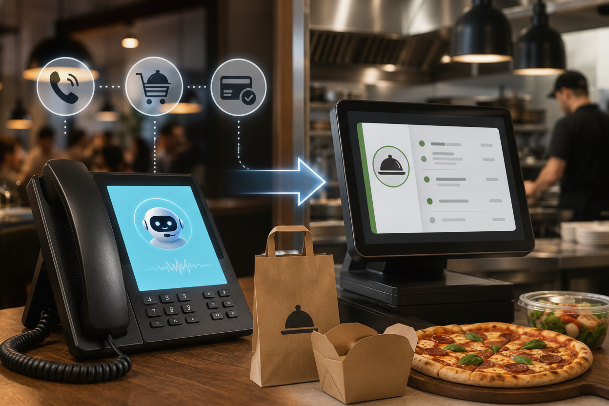 A clean, professional infographic-style illustration comparing restaurant POS pricing models. Two columns: left labeled "Heartland POS" showing a flat-rate price tag icon with "$89/month" and a percentage symbol (2.6%); right labeled "Genius POS" showing a custom quote speech bubble with a negotiation handshake icon. Flat design style, blue and gray color palette, white background, simple icons only, no extra text beyond the two column labels and the "$89/month" and "Custom Quote" callouts.