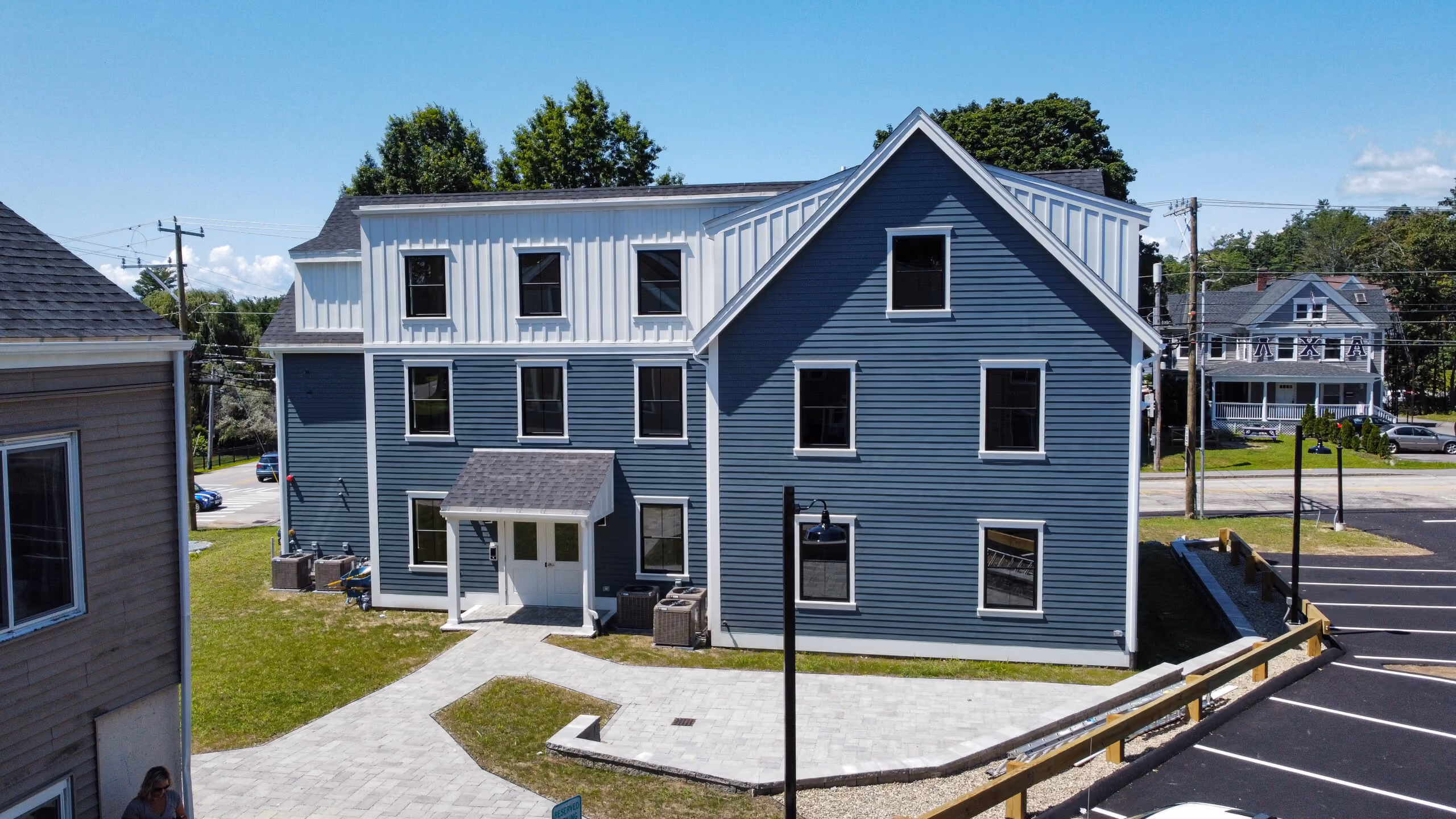 Aerial view of The Compounds student housing at 32 Madbury Road, Durham, NH