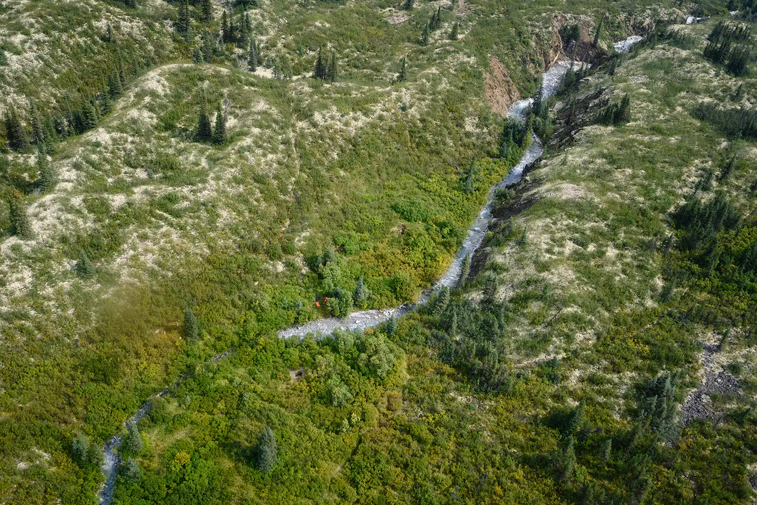 aerial view of a water stream