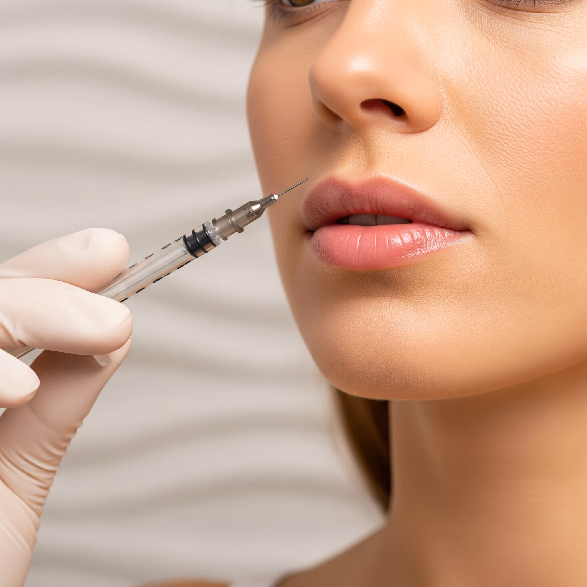 Close-up of woman receiving cosmetic lip injection