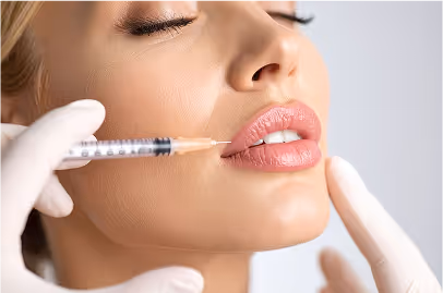 ThrIVwell aesthetic provider administering lip dermal filler injection with precision and care.