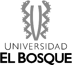 Logotipo de la Universidad El Bosque con un diseño abstracto gris y el texto en negro.