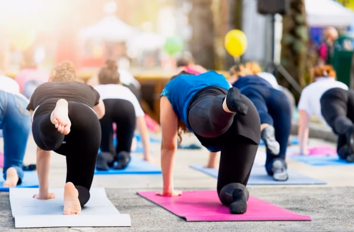Women working out on mats