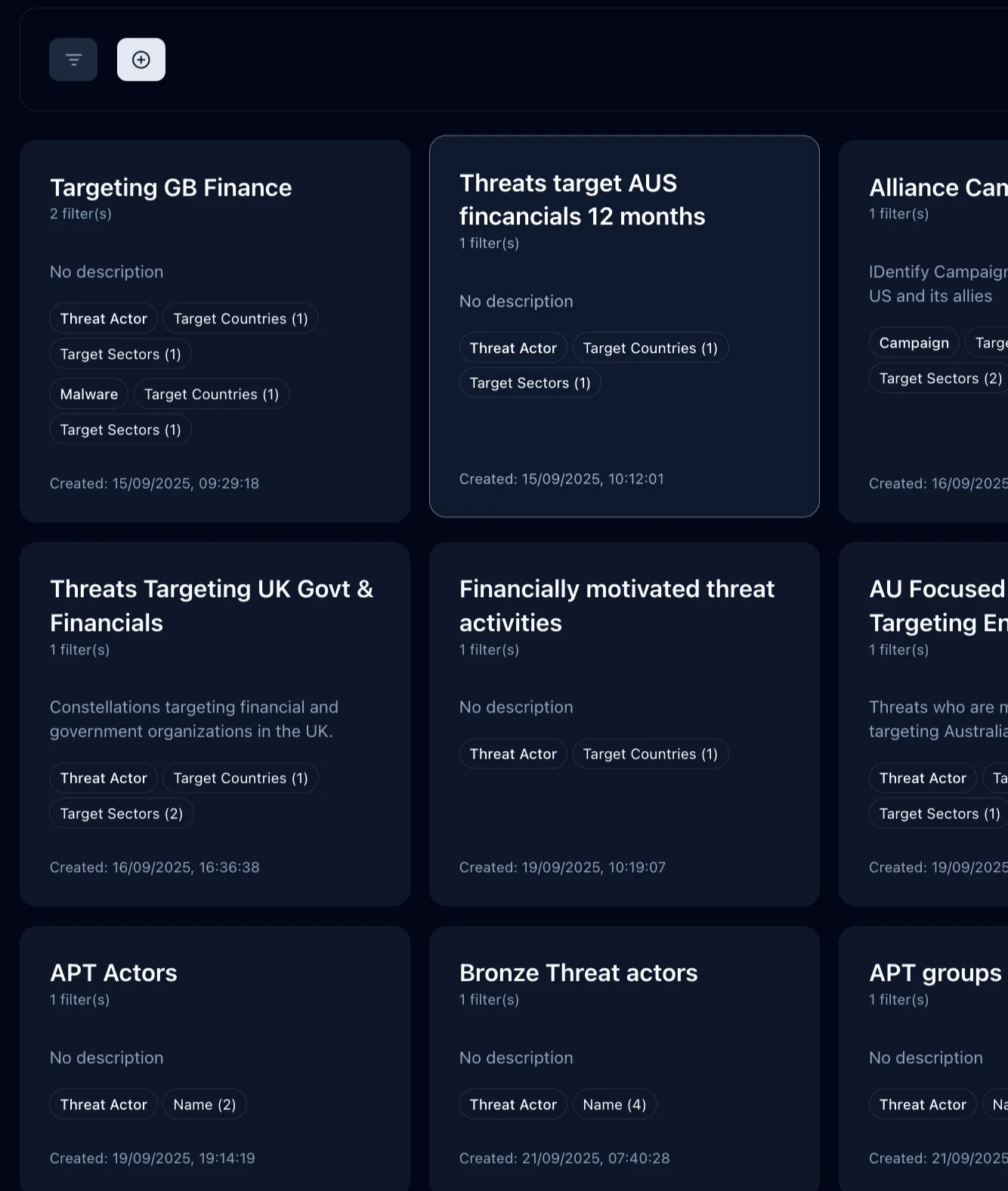 Create Constellations™ that automatically filter intelligence by geography, industry, threat actors, active campaigns, or technologies in your stack.