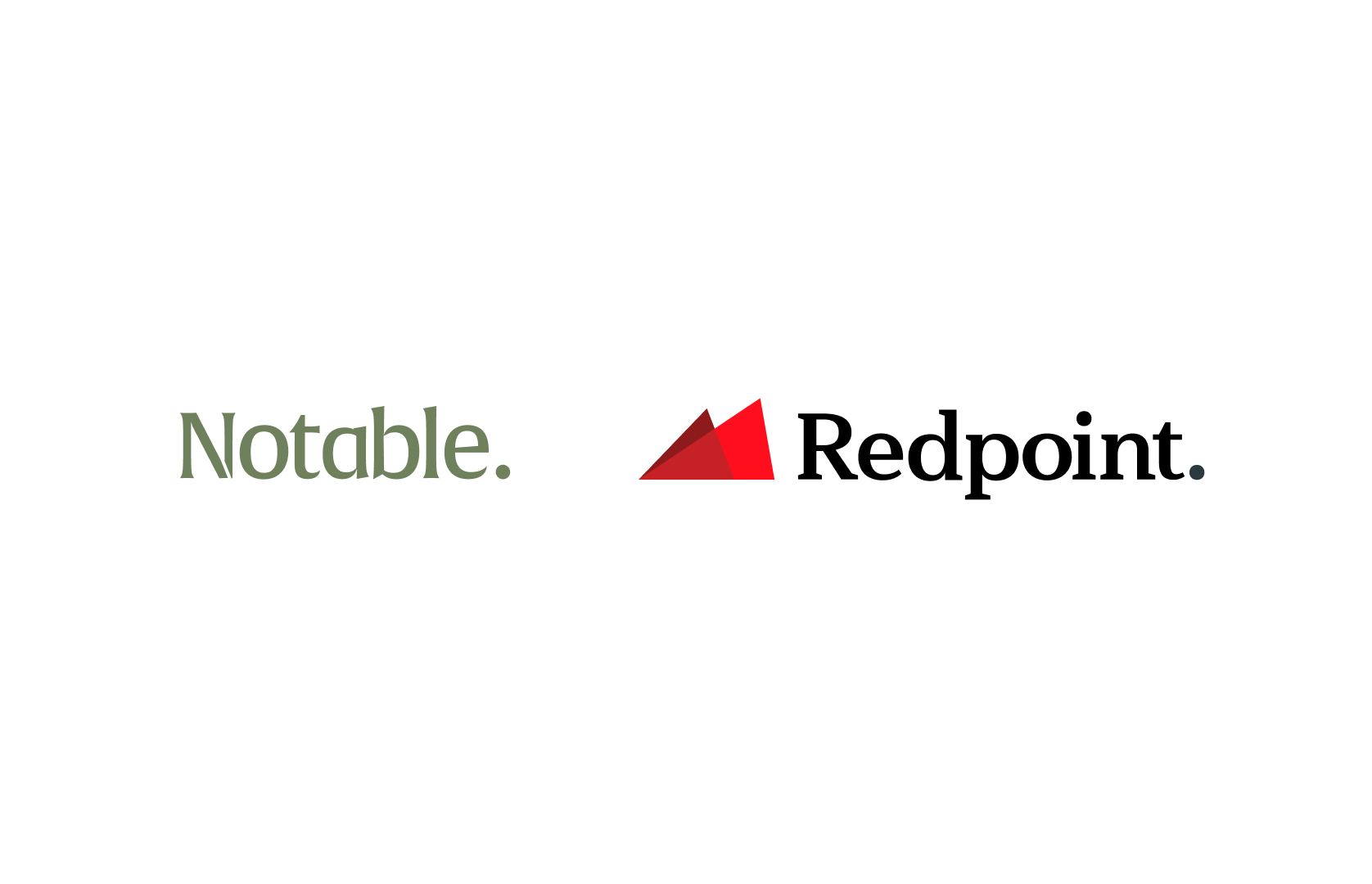 "Notable" logo in green with a period, and "Redpoint" logo in black with a red geometric symbol.